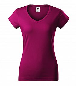 Fit V-neck tričko dámské fuchsia red